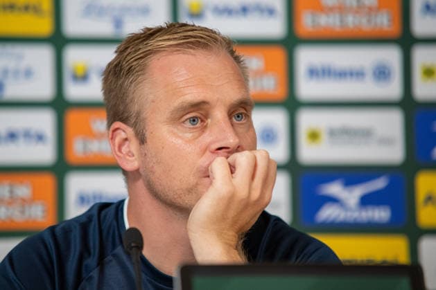 SOCCER - UEFA ECL, Rapid vs Santa Coloma VIENNA,AUSTRIA,28.JUL.26 - SOCCER - UEFA Conference League, qualification, SK Rapid Wien vs FC Santa Coloma, preview, press conference, PK, Pressekonferenz Rapid. Image shows head coach Johannes Hoff Thorup (Rapid).  GEPAxpictures xGabrielxLopez