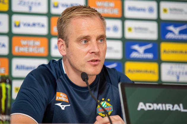 SOCCER - UEFA ECL, Rapid vs Santa Coloma VIENNA,AUSTRIA,28.JUL.26 - SOCCER - UEFA Conference League, qualification, SK Rapid Wien vs FC Santa Coloma, preview, press conference, PK, Pressekonferenz Rapid. Image shows head coach Johannes Hoff Thorup (Rapid).  GEPAxpictures xGabrielxLopez