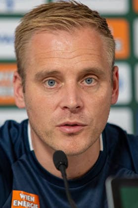 SOCCER - UEFA ECL, Rapid vs Santa Coloma VIENNA,AUSTRIA,28.JUL.26 - SOCCER - UEFA Conference League, qualification, SK Rapid Wien vs FC Santa Coloma, preview, press conference, PK, Pressekonferenz Rapid. Image shows head coach Johannes Hoff Thorup (Rapid).  GEPAxpictures xGabrielxLopez