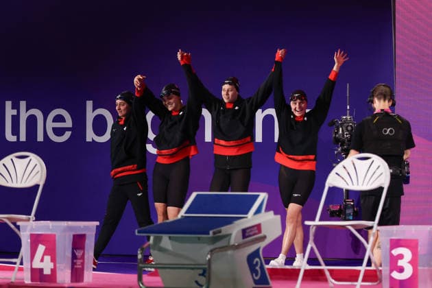 July 27, 2026, Glasgow, Scotland, Great Britain: JULIE BROUSSEAU, MADISON KRYGER, DELIA LLOYD and ELLA JANSEN of Team Canada in the Swimming Women s 4x200m Freestyle Relay Final of the Commonwealth Games Glasgow 2026 at the Tollcross International Swimming Centre in Glasgow, Scotland. Commowealth Games 2026: Swimming  - ZUMAc179 20260727_zep_c179_604 Copyright: xMickaelxChavetx