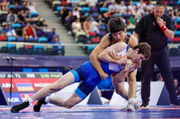 U17, U 17 Wrestling World Championships 71kg GR - Aslan Dzuev (RUS) df. Alinur Toleugali (KAZ) *** U17 Wrestling World Championships, 71 kg Greco-Roman: Aslan Dzuev (RUS) defeated Alinur Toleugali (KAZ) by fall Copyright: xKostadinxAndonovx UWW-U17-WC-BAKU-2026