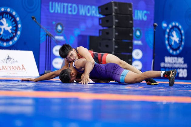 U17, U 17 Wrestling World Championships 71kg GR - Baiel Bakytbekovich Nuraliev (KGZ) df. Parnam Singh (IND) *** U17 Wrestling World Championships, 71 kg, Greco-Roman: Baiel Bakytbekovich Nuraliev (KZ) def. Parnam Singh (IND) Copyright: xKostadinxAndonovx UWW-U17-WC-BAKU-2026