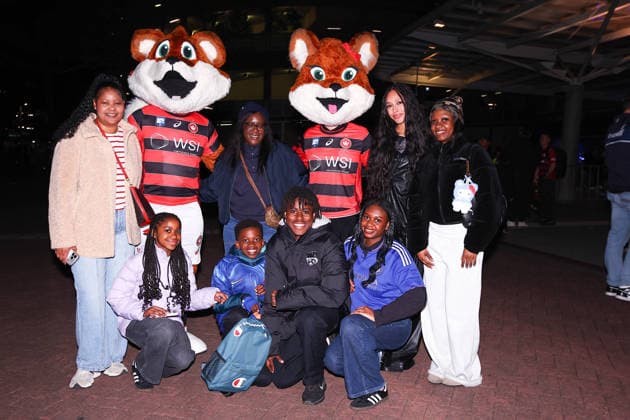 RECORD DATE NOT STATED 28th July 2026, Accor Stadium, Sydney, New South Wales, Australia; Friendly Football, Chelsea versus Western Sydney Wanderers; Chelsea fans outside the stadium with the Western Sydney Wanderers Mascots KevinxManning
