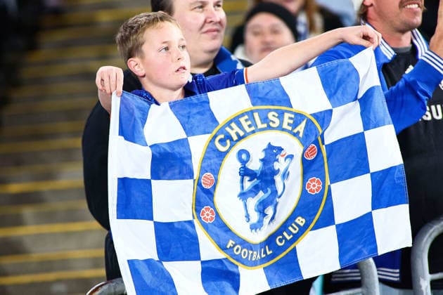 RECORD DATE NOT STATED 28th July 2026, Accor Stadium, Sydney, New South Wales, Australia; Friendly Football, Chelsea versus Western Sydney Wanderers; Chelsea FC fan with clubs flag KevinxManning