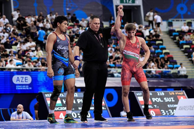 U17, U 17 Wrestling World Championships 71kg GR - Ervin Czuczor (HUN) df. David Maldonado Melendez (PUR) *** U17 Wrestling World Championships, 71 kg Greco-Roman: Ervin Czuczor (HUN) defeated David Maldonado Melendez (PUR) Copyright: xKostadinxAndonovx UWW-U17-WC-BAKU-2026