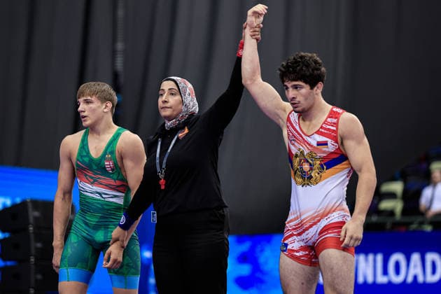 U17, U 17 Wrestling World Championships 71kg GR - Janes Nazaryan (ARM) df. Ervin Czuczor (HUN) *** U17 Wrestling World Championships, 71 kg, Greco-Roman: Janes Nazaryan (ARM) defeated Ervin Czuczor (HUN) Copyright: xKostadinxAndonovx UWW-U17-WC-BAKU-2026
