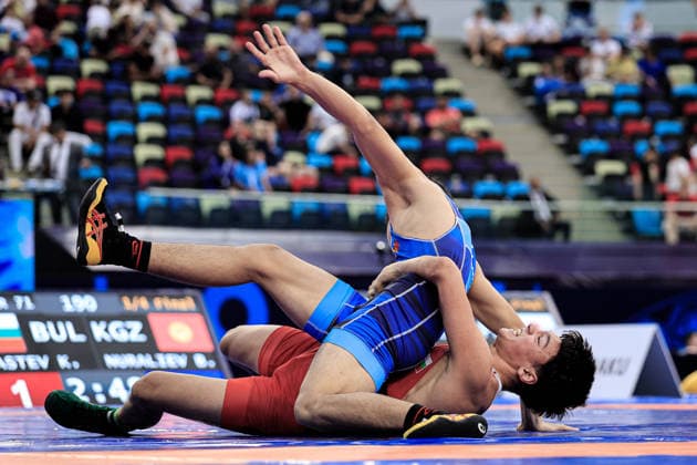 U17, U 17 Wrestling World Championships 71kg GR - Kristiyan Georgiev Krastev (BUL) df. Baiel Bakytbekovich Nuraliev (KGZ) *** U17 Wrestling World Championships, 71 kg, Greco-Roman: Kristiyan Georgiev Krastev (BUL) def. Baiel Bakytbekovich Nuraliev (KGZ) Copyright: xKostadinxAndonovx UWW-U17-WC-BAKU-2026