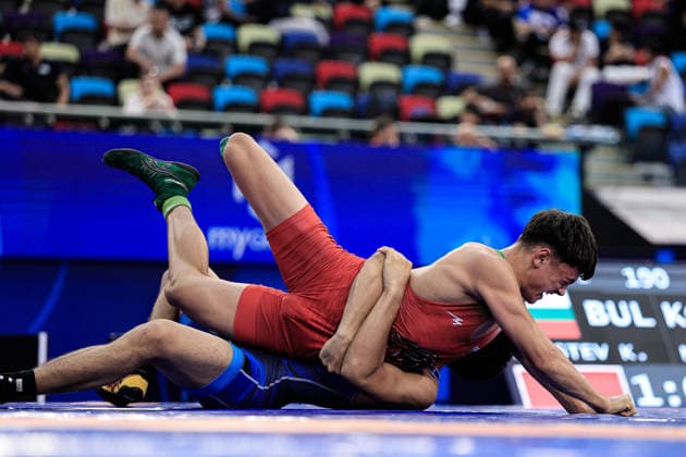 U17, U 17 Wrestling World Championships 71kg GR - Kristiyan Georgiev Krastev (BUL) df. Baiel Bakytbekovich Nuraliev (KGZ) *** U17 Wrestling World Championships, 71 kg, Greco-Roman: Kristiyan Georgiev Krastev (BUL) def. Baiel Bakytbekovich Nuraliev (KGZ) Copyright: xKostadinxAndonovx UWW-U17-WC-BAKU-2026