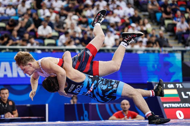 U17, U 17 Wrestling World Championships 71kg GR - Nikoloz Kutubidze (GEO) df. Dmitrijus Petrovicevas (LTU) *** U17 Wrestling World Championships, 71 kg, Greco-Roman: Nikoloz Kutubidze (GEO) def. Dmitrijus Petrovicevas (LTU) Copyright: xKostadinxAndonovx UWW-U17-WC-BAKU-2026