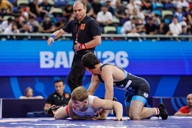 U17, U 17 Wrestling World Championships 71kg GR - Nikoloz Kutubidze (GEO) df. Dmitrijus Petrovicevas (LTU) *** U17 Wrestling World Championships, 71 kg, Greco-Roman: Nikoloz Kutubidze (GEO) def. Dmitrijus Petrovicevas (LTU) Copyright: xKostadinxAndonovx UWW-U17-WC-BAKU-2026
