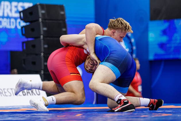 U17, U 17 Wrestling World Championships 92kg GR - Sascha Schwab (GER) df. Aslan Kardanov (RUS) *** U17 Wrestling World Championships, 92 kg, Greco-Roman: Sascha Schwab (GER) def. Aslan Kardanov (RUS) Copyright: xKostadinxAndonovx UWW-U17-WC-BAKU-2026