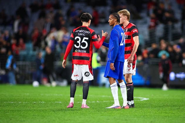RECORD DATE NOT STATED 28th July 2026, Accor Stadium, Sydney, New South Wales, Australia; Friendly Football, Chelsea versus Western Sydney Wanderers; players shake hands after the match, Chelsea defeat Western Sydney Wanderers 6-4 KevinxManning