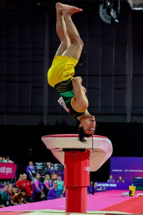 RECORD DATE NOT STATED 28th July 2026; Glasgow, Scotland; 2026 Commonwealth Games, Day Six; Mens Apparatus Final Vault - Clayton Bell (JAM) RogerxEvans