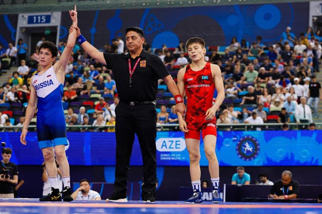 U17, U 17 Wrestling World Championships 48kg GR - Soltan Iusupov (RUS) df. Ali Almas (KAZ) *** U17 Wrestling World Championships, 48 kg Greco-Roman: Soltan Iusupov (RUS) defeated Ali Almas (KAZ) Copyright: xKostadinxAndonovx UWW-U17-WC-BAKU-2026