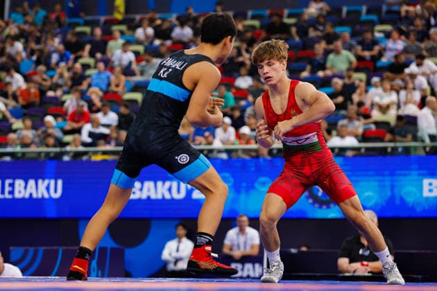 U17, U 17 Wrestling World Championships 55kg GR - Diyar Amanali (KAZ) df. Keve Vazul Kovacs (HUN) *** U17 Wrestling World Championships, 55 kg Greco-Roman: Diyar Amanali (KAZ) defeated Keve Vazul Kovacs (HUN) by fall Copyright: xKostadinxAndonovx UWW-U17-WC-BAKU-2026