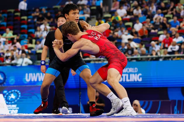 U17, U 17 Wrestling World Championships 55kg GR - Diyar Amanali (KAZ) df. Keve Vazul Kovacs (HUN) *** U17 Wrestling World Championships, 55 kg Greco-Roman: Diyar Amanali (KAZ) defeated Keve Vazul Kovacs (HUN) by fall Copyright: xKostadinxAndonovx UWW-U17-WC-BAKU-2026