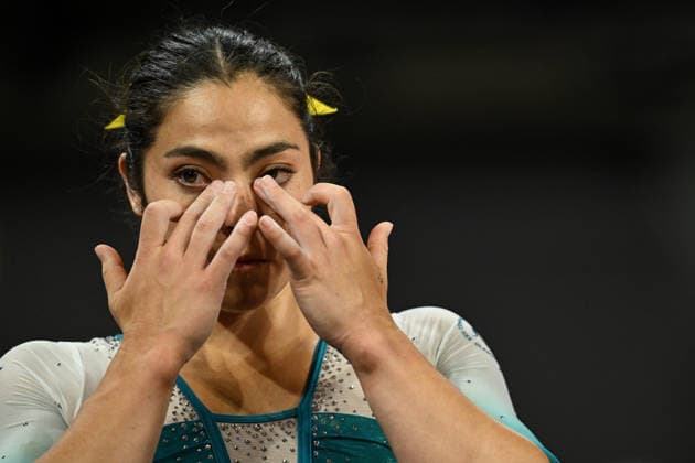 COM26 ARTISTIC GYMNASTICS, Georgia Godwin of Australia reacts during the Artistic Gymnastics Women™s Floor Exercise Final during the Glasgow 2026 Commonwealth Games at the Glasgow International Arena in Glasgow, Scotland, Tuesday, July 28, 2026. ( NO ARCHIVING, EDITORIAL USE ONLY Glasgow Scotland United Kingdom  Copyright: xLUKASxCOCHx 20260729135741664452