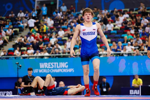 U17, U 17 Wrestling World Championships 65kg GR - Shamil Labazanov (RUS) df. Ibrahim Nasibov (UKR) *** U17 Wrestling World Championships, 65 kg Greco-Roman: Shamil Labazanov (RUS) defeated Ibrahim Nasibov (UKR) Copyright: xKostadinxAndonovx UWW-U17-WC-BAKU-2026