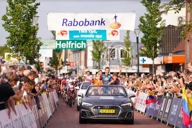 2026-07-28 Profronde Surhuisterveen 2026 SURHUISTERVEEN, NETHERLANDS - JULY 28: Bauke Mollema of Lidl Trek in the background visible Richard Carapaz of EF Education - Easypost, Mads Pedersen of Lidl Trek during the Profronde Surhuisterveen 2026 on July 28, 2026 in Surhuisterveen, Netherlands. Surhuisterveen Netherlands Content not available for redistribution in The Netherlands directly or indirectly through any third parties. Copyright: xAndrexWeeningx