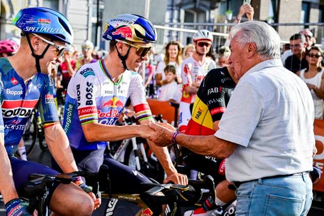 Na-Tourcriterium Roeselare - 28 07 2026 ROESELARE, BELGIUM - JULY 28 : Lucien Van Impe, Evenepoel Remco (BEL) of Red Bull BORA Hansgrohe before the start of the race during the post Tour de France criterium of Roeselare on July 28, 2026 in Roeselare, Belgium, 28 07 2026 Roeselare Belgium  Copyright: xJanxDexMeuleneirx