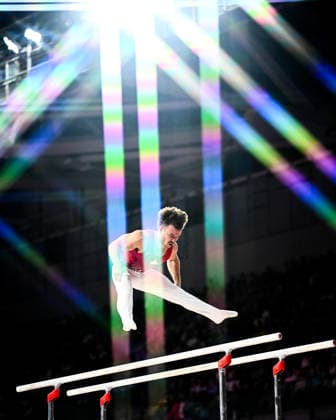 Glasgow 2026 Commonwealth Games Picture by Olly Hassell SWpix.com - 28 07 2026 - Glasgow 2026 Commonwealth Games - Artistic Gymnastics - Glasgow International Arena, Glasgow, Scotland - Men s Parallel Bars Final - William Emard of Canada Copyright: x xSWpix.comx(t axPhotographyxHubxLtd)xOllyxHassell SWpix.comx SWP-3418-0034