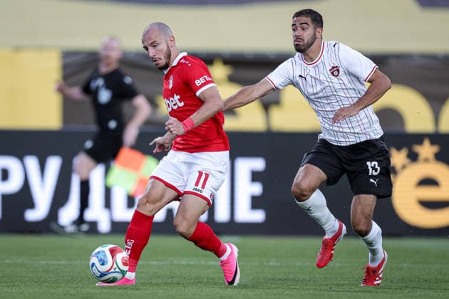Football - UEFA Conference League - Second qualifying round - FC CSKA 1948 - FC Spartak Trnava - 28.07.2026 Georgi Rusev and Marek Ujlaky Copyright: xYulianxTodorovx