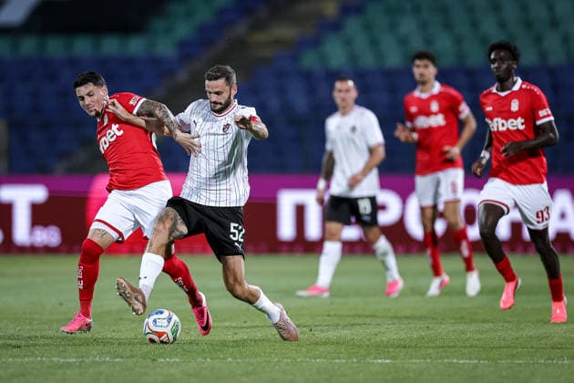 Football - UEFA Conference League - Second qualifying round - FC CSKA 1948 - FC Spartak Trnava - 28.07.2026 Brian Sobrero and Erik Sabo Copyright: xYulianxTodorovx