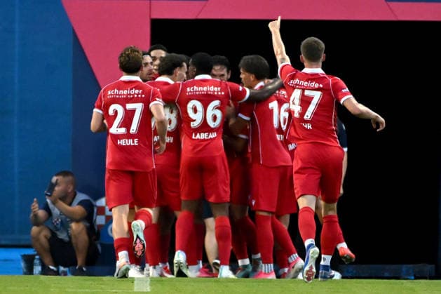 ZAGREB; CROATIA - JULY 28: Team Thun celebrate second score during the UEFA Champions League QR-2 second match between Dinamo Zagreb (CRO) and Thun (SUI) at Stadion Maksimir, Zagreb on July 28, 2026 in Zagreb, Croatia. (Photo by Igor Kupljenik Sports Press Photo).  Copyright: xIgorxKupljenikx xSPPx Sportspressphoto_SPR198041
