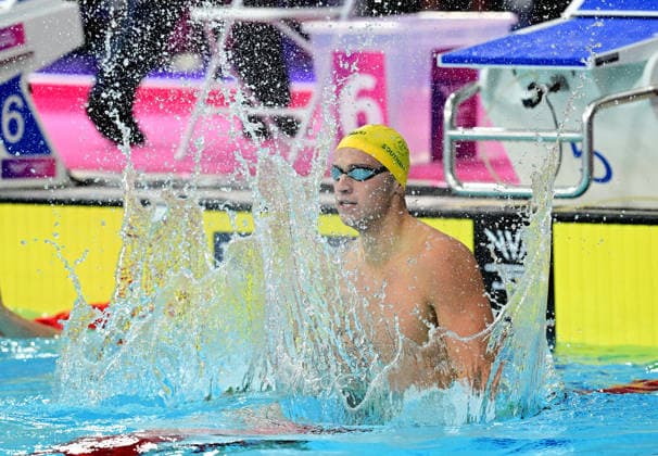 COM26 BOXING, Flynn Southam of Australia reacts after winning the Mens 100m Freestyle Final at the Glasgow 2026 Commonwealth Games at the Tollcross International Swimming Centre in Glasgow, Scotland, Tuesday, July 28, 2026. ( NO ARCHIVING, EDITORIAL USE ONLY Glasgow Scotland United Kingdom  Copyright: xLUKASxCOCHx 20260729117303460947