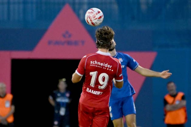 ZAGREB; CROATIA - JULY 28: Jan Bamert of Thun during the UEFA Champions League QR-2 second match between Dinamo Zagreb (CRO) and Thun (SUI) at Stadion Maksimir, Zagreb on July 28, 2026 in Zagreb, Croatia. (Photo by Igor Kupljenik Sports Press Photo).  Copyright: xIgorxKupljenikx xSPPx Sportspressphoto_SPR198050