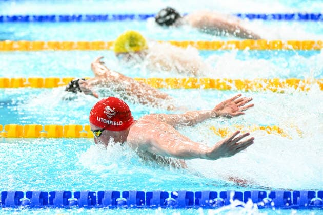 Glasgow 2026 Commonwealth Games Picture by Olly Hassell SWpix.com - 28 07 2026 - Glasgow 2026 Commonwealth Games - Swimming and Para-Swimming - Tollcross International Swimming, Glasgow, Scotland - Men s 400m Individual Medley Final - Max Litchfield of England Copyright: x xSWpix.comx(t axPhotographyxHubxLtd)xOllyxHassell SWpix.comx SWP-3418-0050