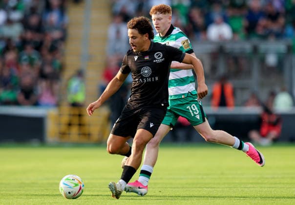 UEFA Champions League Second Qualifying Round Second Leg, Tallaght Stadium, Dublin 28 7 2026 Shamrock Rovers vs Ararat Armenia Shamrock Rovers Adam Brennan and Hugo Oliveira of Ararat Armenia Adam Brennan and Hugo Oliveira 28 7 2026  Copyright: xx RB2_6855