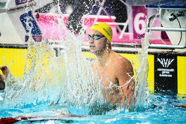 Glasgow 2026 Commonwealth Games Picture by Olly Hassell SWpix.com - 28 07 2026 - Glasgow 2026 Commonwealth Games - Swimming and Para-Swimming - Tollcross International Swimming, Glasgow, Scotland - Men s 100m Freestyle Final - Flynn Southam of Australia celebrates winning the Men s 100m Freestyle Final Copyright: x xSWpix.comx(t axPhotographyxHubxLtd)xOllyxHassell SWpix.comx SWP-3418-0055