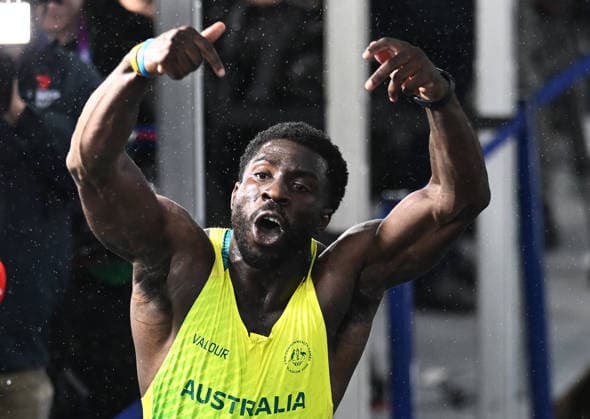 COM26 ATHLETICS, Edward Nketia of Australia reacts following the Mens 100m Semi-Finals during the Glasgow 2026 Commonwealth Games at Scotstoun Stadium in Glasgow, Scotland, Tuesday, July 28, 2026. ( NO ARCHIVING, EDITORIAL USE ONLY Glasgow United Kingdom  Copyright: xJOELxCARRETTx 20260729186998186388