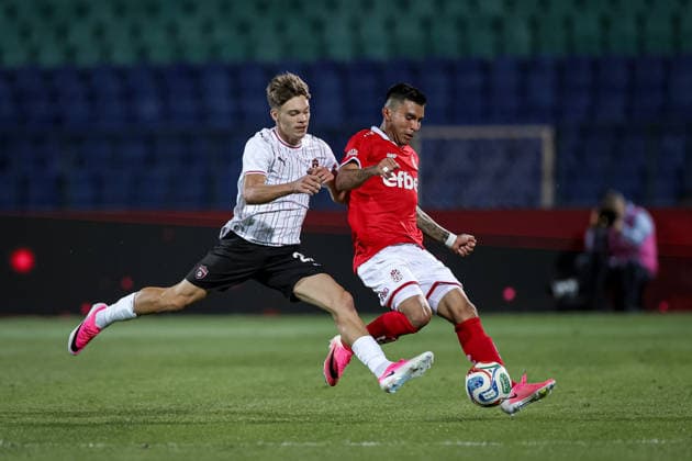 Football - UEFA Conference League - Second qualifying round - FC CSKA 1948 - FC Spartak Trnava - 28.07.2026 David Bukovsky and Hector Cuellar Copyright: xYulianxTodorovx