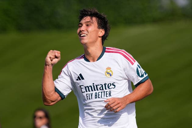 July 28, 2026, Valdebebas, Madrid, Spain: Gonzalo Garcia of Real Madrid CF celebrates after scoring his team s second goal during the Real Madrid training session held in collaboration with CD Leganes at Alfredo Di Stefano stadium on July 28, 2026, in Valdebebas, Madrid, Spain. Valdebebas Spain - ZUMAa181 20260728_zaa_a181_100 Copyright: xDennisxAgyemanx