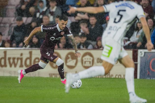 SOCCER - UEFA CL, Hearts vs Sturm EDINBURGH,SCOTLAND,28.JUL.26 - SOCCER - UEFA Champions League, qualification, Heart of Midlothian FC vs SK Sturm Graz. Image shows Alexandros Kyziridis (Hearts).  GEPAxpictures xMatthiasxTrinkl
