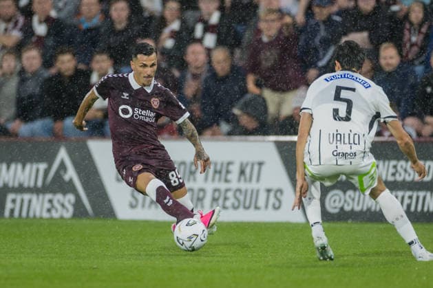 SOCCER - UEFA CL, Hearts vs Sturm EDINBURGH,SCOTLAND,28.JUL.26 - SOCCER - UEFA Champions League, qualification, Heart of Midlothian FC vs SK Sturm Graz. Image shows Alexandros Kyziridis (Hearts).  GEPAxpictures xMatthiasxTrinkl