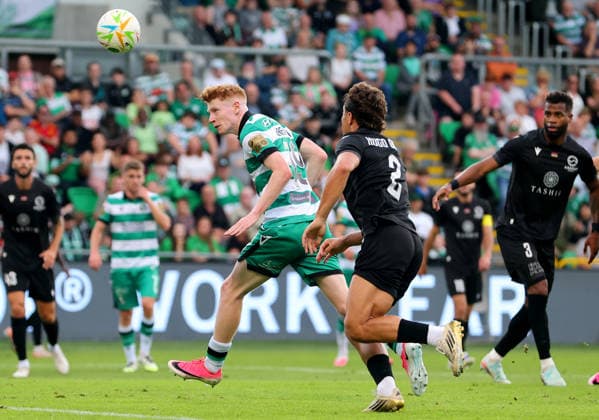 UEFA Champions League Second Qualifying Round Second Leg, Tallaght Stadium, Dublin 28 7 2026 Shamrock Rovers vs Ararat Armenia Shamrock Rovers Adam Brennan heads on goal Adam Brennan heads on goal 28 7 2026  Copyright: xx RB1_8679