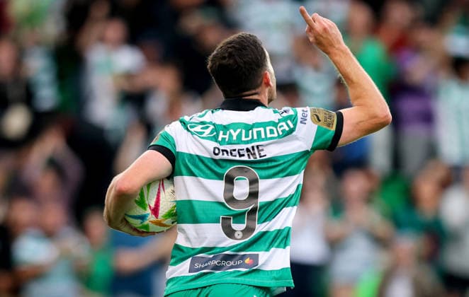 UEFA Champions League Second Qualifying Round Second Leg, Tallaght Stadium, Dublin 28 7 2026 Shamrock Rovers vs Ararat Armenia Shamrock Rovers Aaron Greene celebrates scoring his sides second goal Aaron Greene celebrates scoring his sides second goal 28 7 2026  Copyright: xx RB2_7635