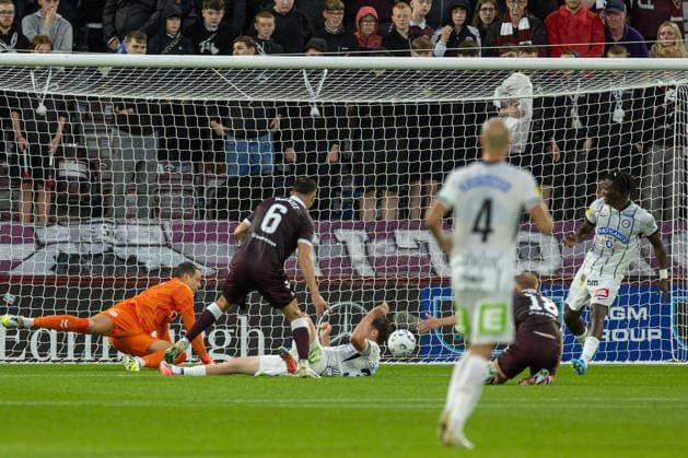 RECORD DATE NOT STATED 28th July 2026; Tynecastle Park, Edinburgh, Scotland: UEFA Europa League Qualifier Football, Hearts versus Sturm Graz; Seedy Jatta of Sturm Graz shoots and scores with his effort being ruled out after a VAR check VagelisxGeorgariou