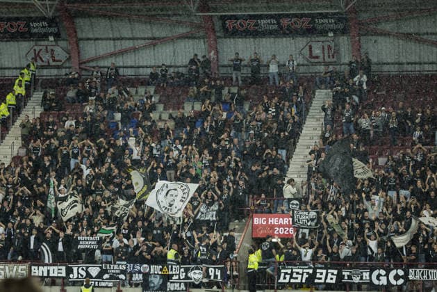 SOCCER - UEFA CL, Hearts vs Sturm EDINBURGH,SCOTLAND,28.JUL.26 - SOCCER - UEFA Champions League, qualification, Heart of Midlothian FC vs SK Sturm Graz. Image shows fans of SK STURM GRAZ.  GEPAxpictures xMatthiasxTrinkl