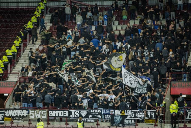 SOCCER - UEFA CL, Hearts vs Sturm EDINBURGH,SCOTLAND,28.JUL.26 - SOCCER - UEFA Champions League, qualification, Heart of Midlothian FC vs SK Sturm Graz. Image shows fans of SK STURM GRAZ.  GEPAxpictures xMatthiasxTrinkl
