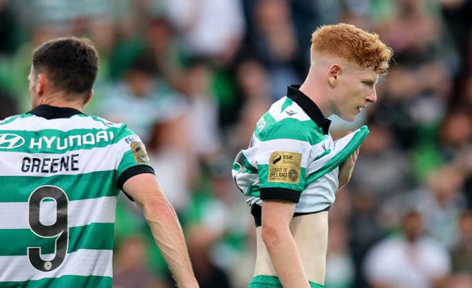 UEFA Champions League Second Qualifying Round Second Leg, Tallaght Stadium, Dublin 28 7 2026 Shamrock Rovers vs Ararat Armenia Shamrock Rovers Adam Brennan reacts to a missed chance Adam Brennan reacts to a missed chance 28 7 2026  Copyright: xx RB2_7490