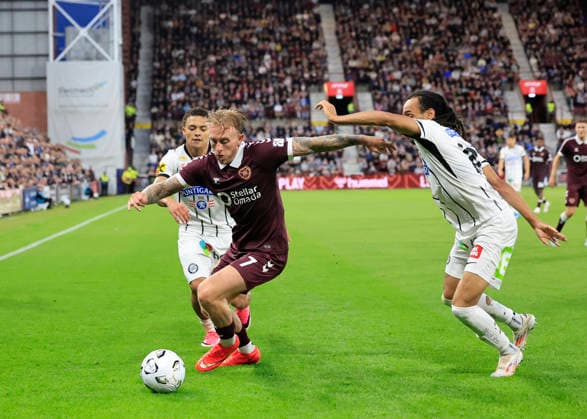 Heart of Midlothian v SK Sturm Graz UEFA Champions League Calvin Miller of Heart of Midlothian controls the ball during the UEFA Champions League Second Qualifying Round Second Leg match at Tynecastle Park, Edinburgh 28 07 2026 UK Newspapers OUT Copyright: xFredxPalmerx FIL-23686-0049
