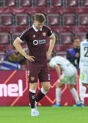 Heart of Midlothian v SK Sturm Graz UEFA Champions League Stuart Findlay of Heart of Midlothian looks dejected after SK Sturm Graz score the opening goal during the UEFA Champions League Second Qualifying Round Second Leg match at Tynecastle Park, Edinburgh 28 07 2026 UK Newspapers OUT Copyright: xFredxPalmerx FIL-23686-0050