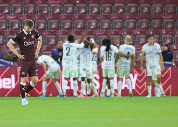 Heart of Midlothian v SK Sturm Graz UEFA Champions League Stuart Findlay of Heart of Midlothian looks dejected after SK Sturm Graz score the opening goal during the UEFA Champions League Second Qualifying Round Second Leg match at Tynecastle Park, Edinburgh 28 07 2026 UK Newspapers OUT Copyright: xFredxPalmerx FIL-23686-0051