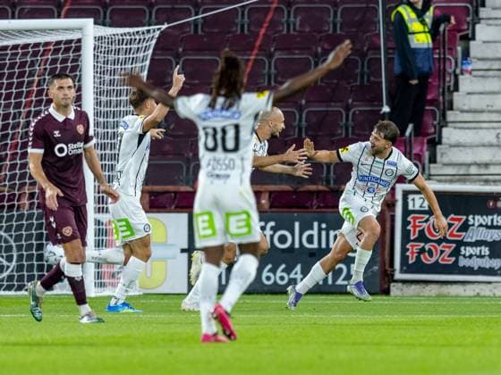 Simon Seidl, of SK Sturm Graz wheels away after scoring the opening goal during the Hearts v Sturm Graz second leg of their Champions League second qualifying round at Tynecastle Stadium on Tuesday 28th July 2026 Heart of Midlothian v Sturm Graz, UEFA Champions League, 2nd Qualifying Round, 2nd Leg, Football, Tynecastle Park, Edinburgh, Scotland, UK - 28 Jul 2026Edinburgh Tynecastle Park Scotland United Kingdom  Copyright: xAlanxRennie Shutterstockx 17015998cg