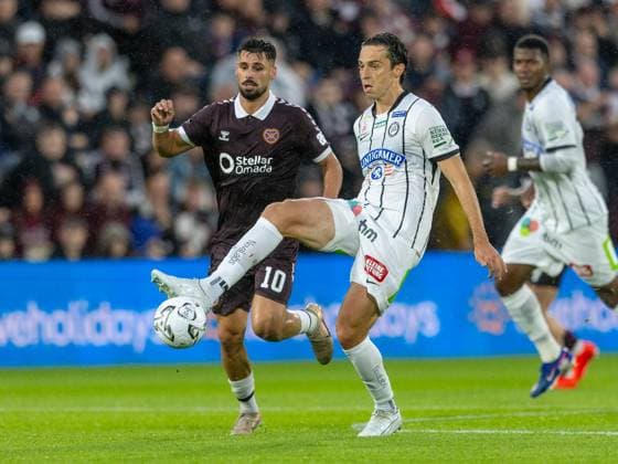 Albert Vallci, of SK Sturm Graz and Claudio Braga of Heart of Midlothian during the Hearts v Sturm Graz second leg of their Champions League second qualifying round at Tynecastle Stadium on Tuesday 28th July 2026 Heart of Midlothian v Sturm Graz, UEFA Champions League, 2nd Qualifying Round, 2nd Leg, Football, Tynecastle Park, Edinburgh, Scotland, UK - 28 Jul 2026Edinburgh Tynecastle Park Scotland United Kingdom  Copyright: xAlanxRennie Shutterstockx 17015998dm
