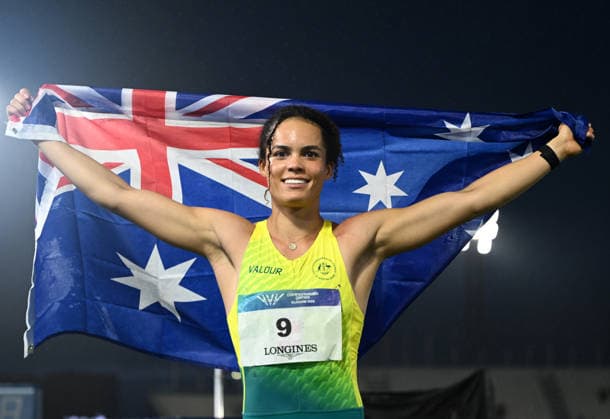 COM26 ATHLETICS, Bronze medalist Torrie Lewis of Australia poses following the Women s 100 Metres Final during the Glasgow 2026 Commonwealth Games at Scotstoun Stadium in Glasgow, Scotland, Tuesday, July 28, 2026. ( NO ARCHIVING, EDITORIAL USE ONLY Glasgow United Kingdom  Copyright: xJOELxCARRETTx 20260729168090159485